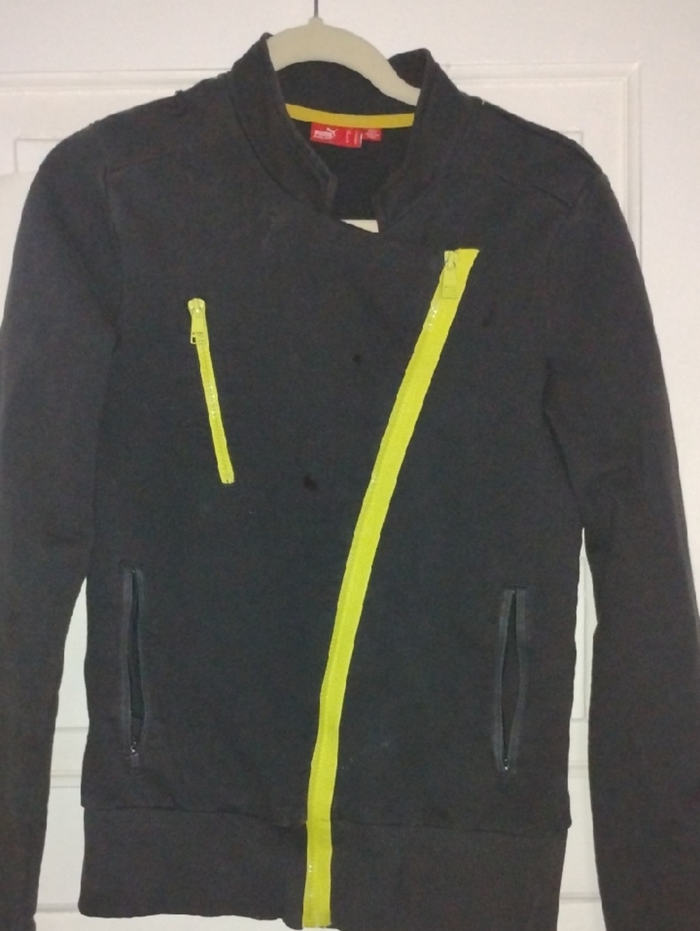 Puma Black Jacket with Neon Yellow Zipper Accents